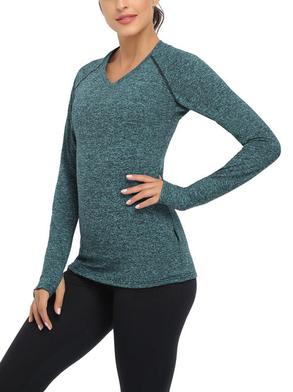 Women's V-neck Thermal Tops with Thumb Holes