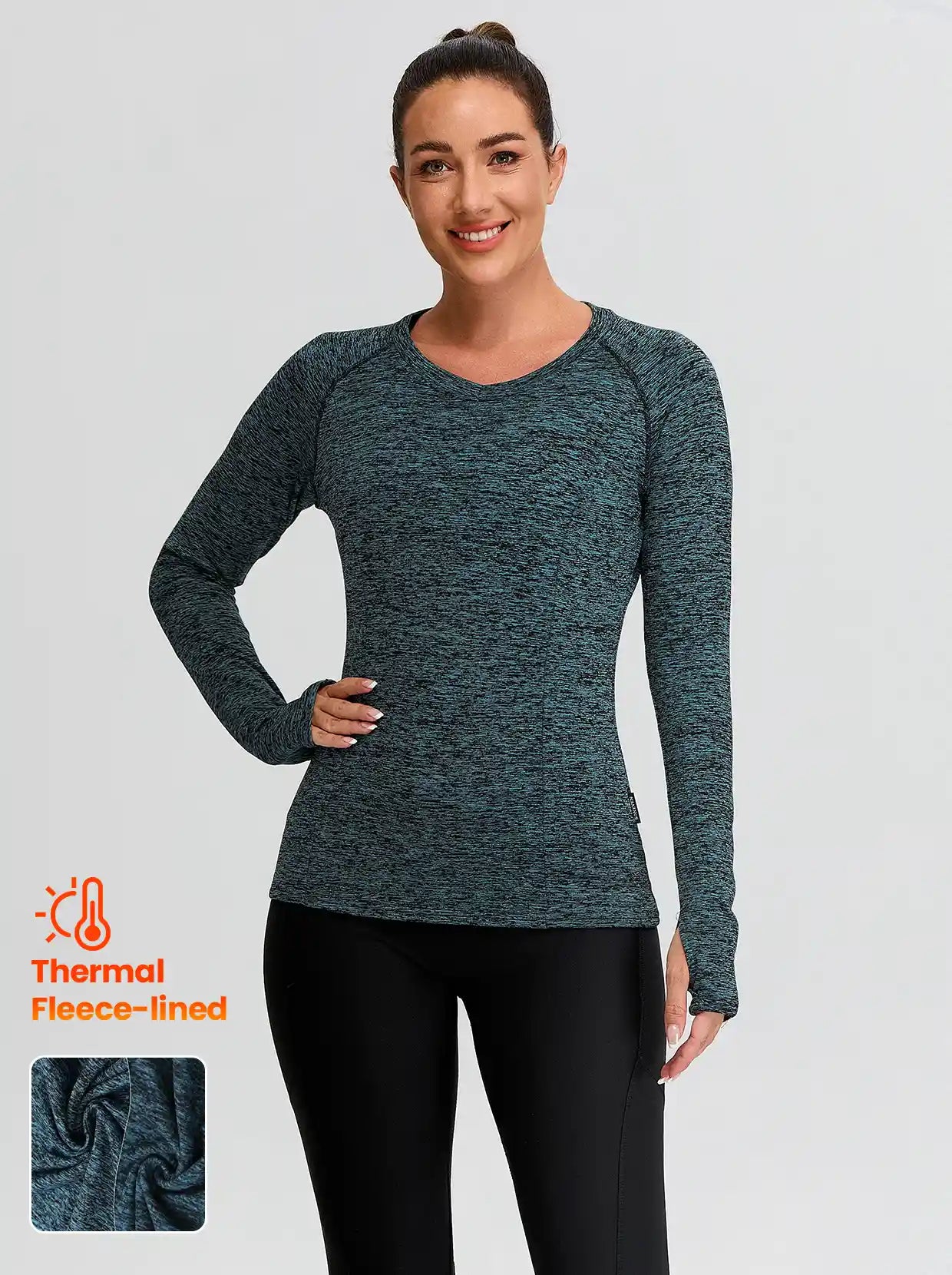 Women's V-neck Thermal Tops with Thumb Holes