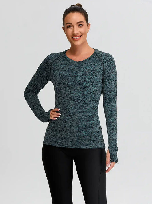 Women's V-neck Thermal Tops with Thumb Holes