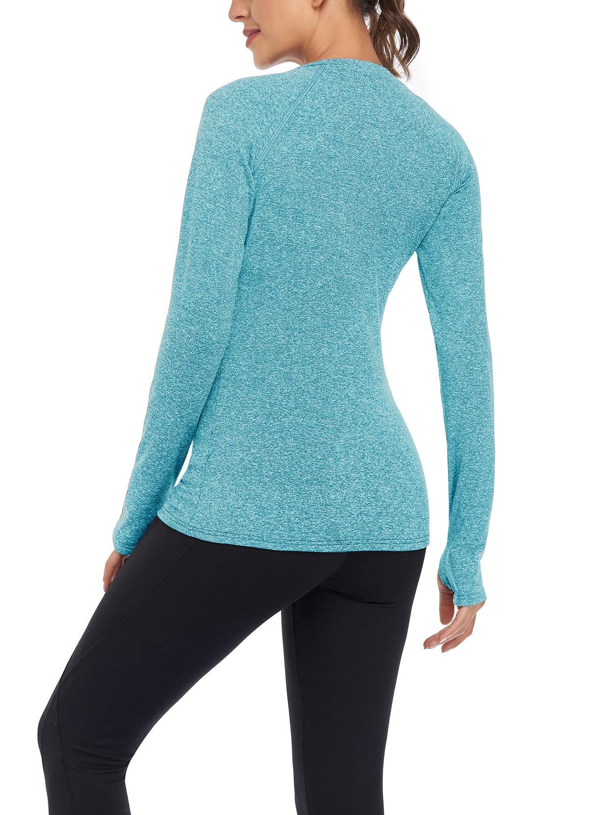 Women's Thermal-🌞SO® Flower Gauze Light Blue Thermal Fleece Running Shirts Compression Shirts Quick Dry Workout Pullover Tops with Thumb Holes