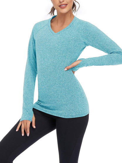 Women's V-neck Thermal Tops with Thumb Holes