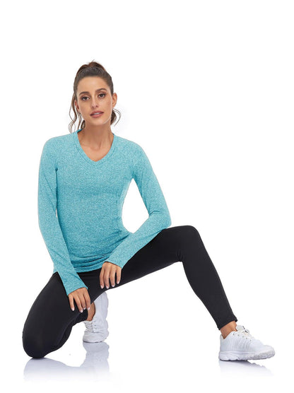 Women's Thermal-🌞SO® Flower Gauze Light Blue Thermal Fleece Running Shirts Compression Shirts Quick Dry Workout Pullover Tops with Thumb Holes