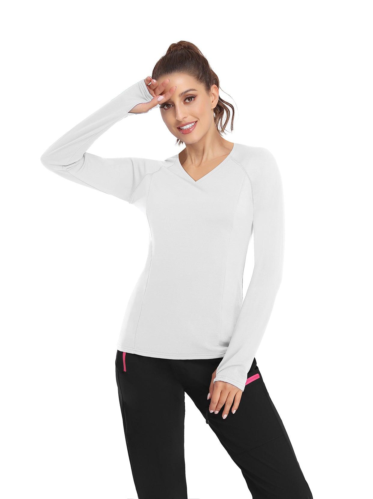 Solid Color V-neck Long-sleeve Thermal Top for Women