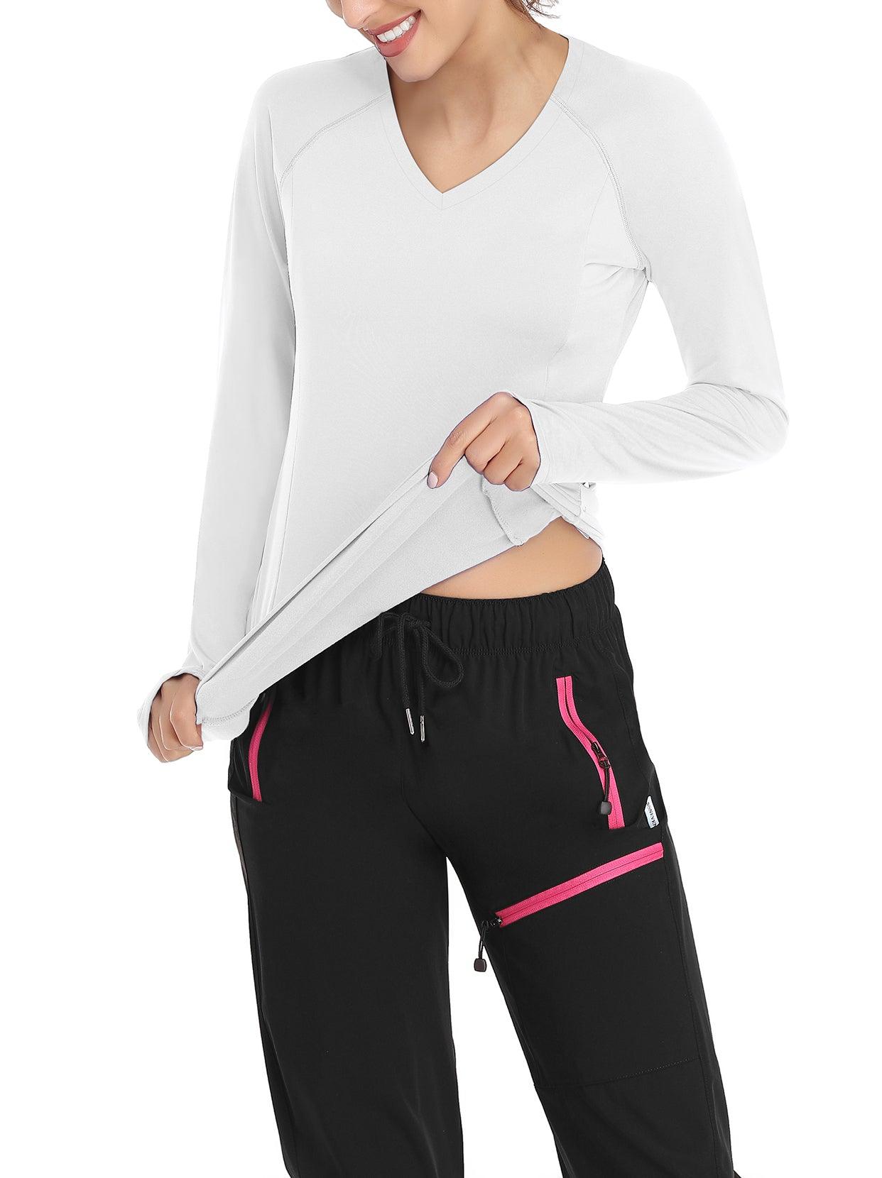 Solid Color V-neck Long-sleeve Thermal Top for Women