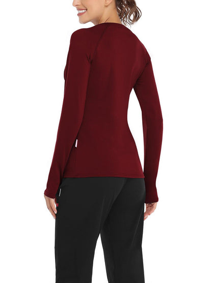 Women's Thermal-🌞SO® Wine Red Thermal Fleece Running Shirts Compression Shirts Quick Dry Workout Pullover Tops with Thumb Holes