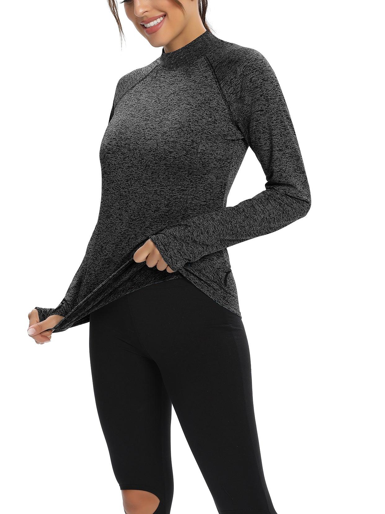 Women's Thermal-🌞SO® Black Functional Shirt Women's Long-Sleeved Running Shirt Sports Shirt Fleece Thermal Running Shirt Sweatshirts with Thumb Holes Breathable Shirt Running Long Sleeve Sports Tops