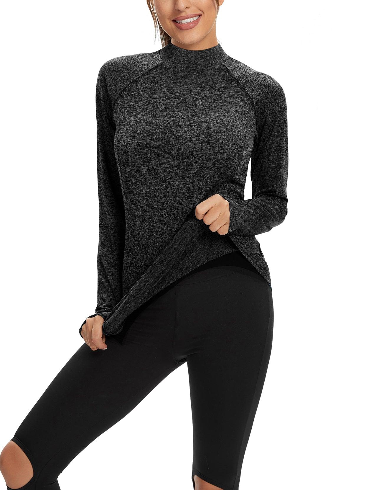 Women's Thermal-🌞SO® Black Functional Shirt Women's Long-Sleeved Running Shirt Sports Shirt Fleece Thermal Running Shirt Sweatshirts with Thumb Holes Breathable Shirt Running Long Sleeve Sports Tops