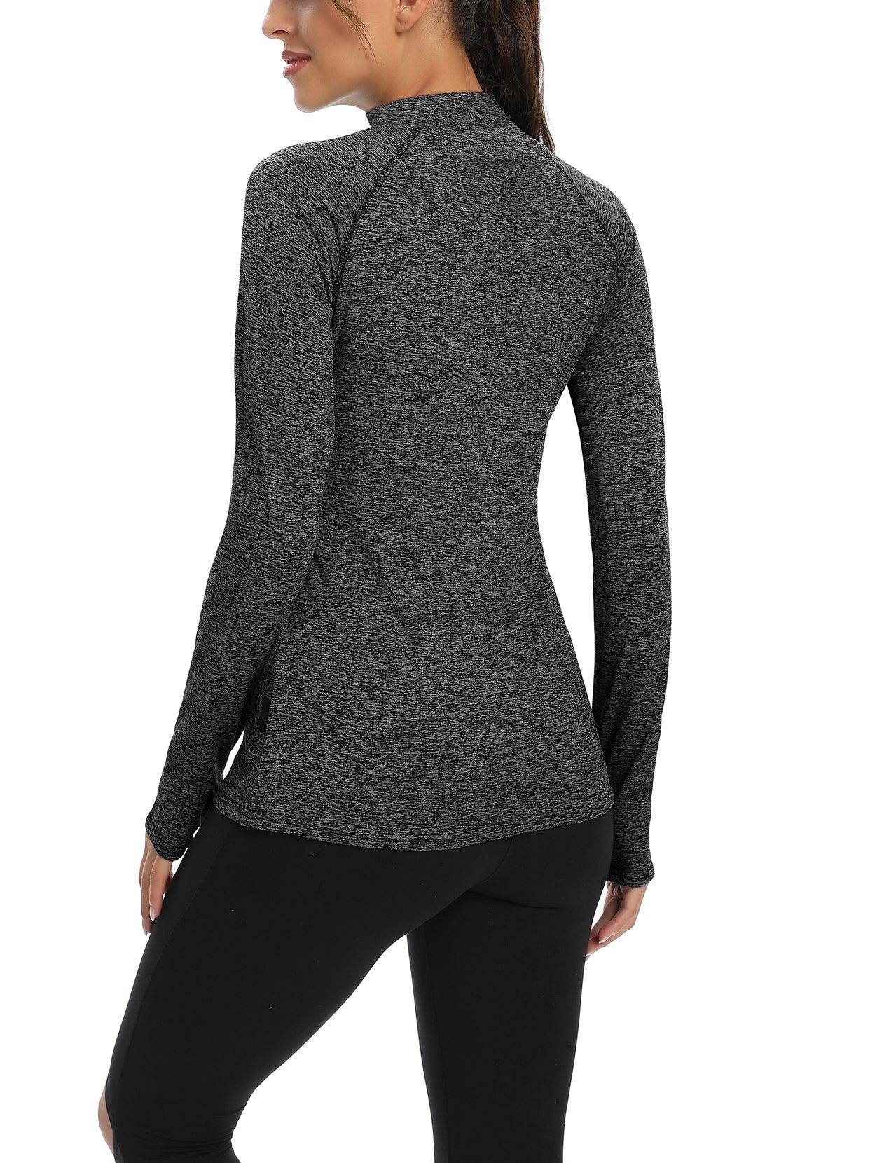 Women's Thermal-🌞SO® Black Functional Shirt Women's Long-Sleeved Running Shirt Sports Shirt Fleece Thermal Running Shirt Sweatshirts with Thumb Holes Breathable Shirt Running Long Sleeve Sports Tops