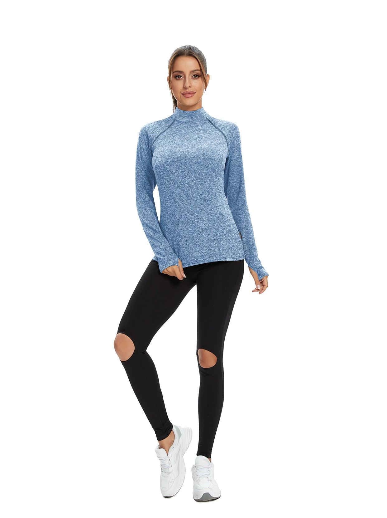 Women's Thermal-🌞SO® Light Blue Functional Shirt Women's Long-Sleeved Running Shirt Sports Shirt Fleece Thermal Running Shirt Sweatshirts with Thumb Holes Breathable Shirt Running Long Sleeve Sports Tops