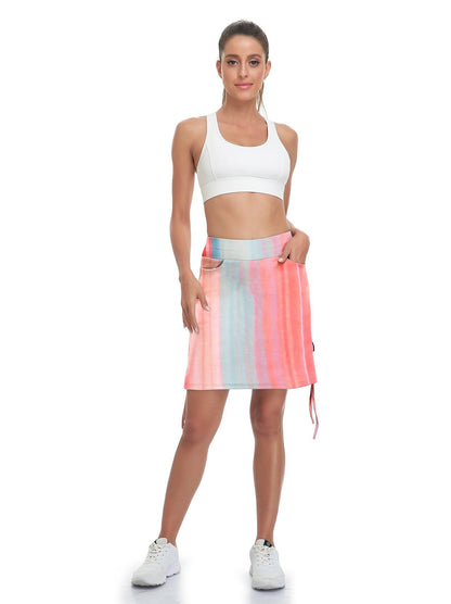 Ladies Women's Active Skort with Pocket-✨ Color Printing Hosenrock Damen Knielang Kurz Tennisrock Wanderrock Damen mit Innenhose Sport Rock Tennis Skirt mit Taschen und Verstellbare Kordelzug Mini Rock