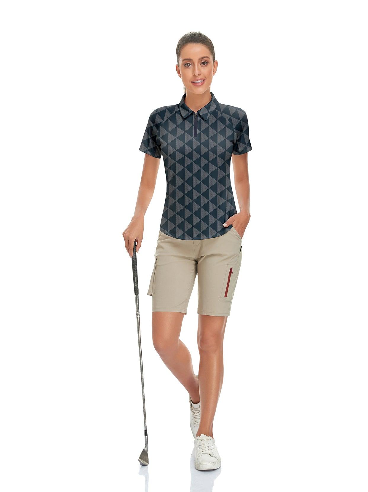 Diamond Lattice Short-sleeve Golf Polo for Ladies