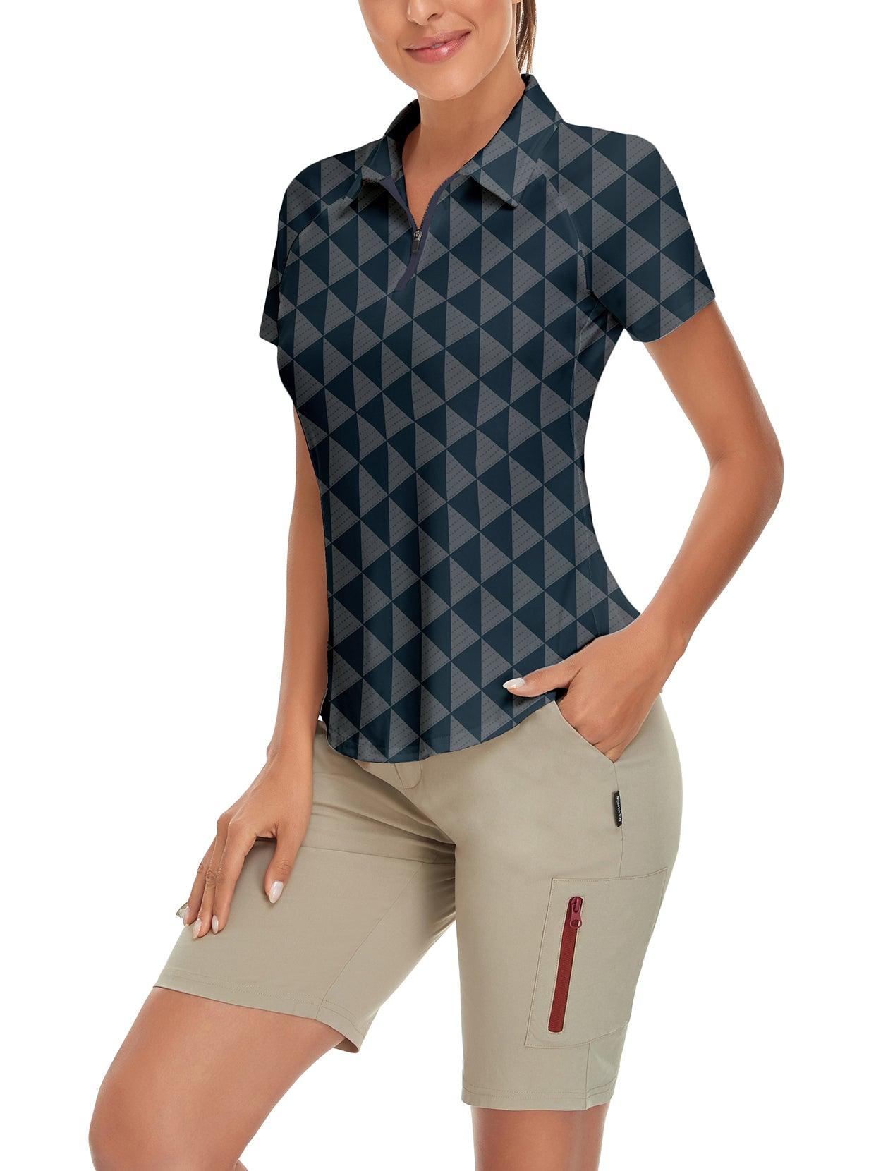 Diamond Lattice Short-sleeve Golf Polo for Ladies