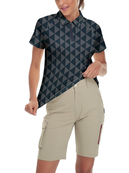 Diamond Lattice Short-sleeve Golf Polo for Ladies