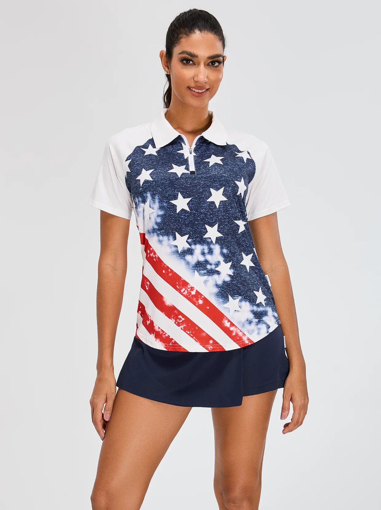 Navy American Flag Short Sleeve Golf Polo for Ladies