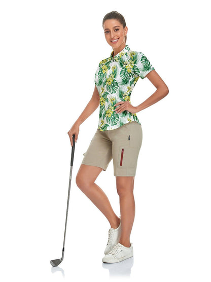 Green Print Short-sleeve Golf Polo for Ladies