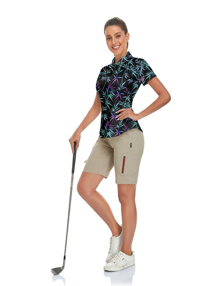 Blue and Purple Bamboo Short-sleeve Golf Polo for Women