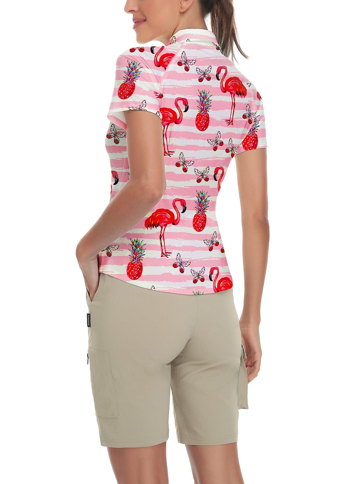 Pink Flamingo Short-sleeve Golf Polo for Ladies