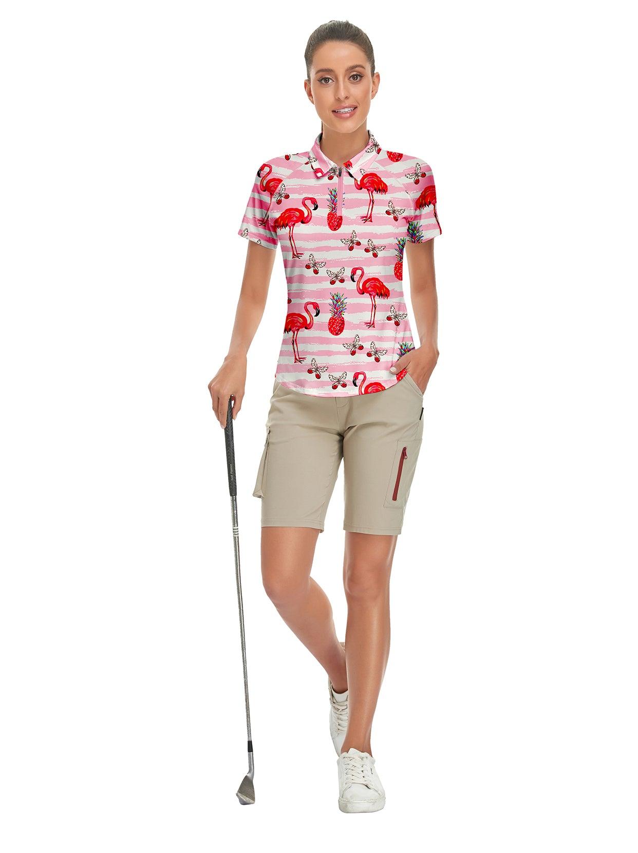 Pink Flamingo Short-sleeve Golf Polo for Ladies