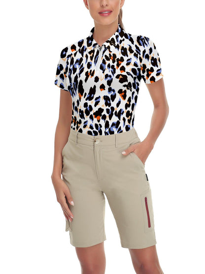 Leopard Print on White Background Short-sleeve Golf Polo for Ladies