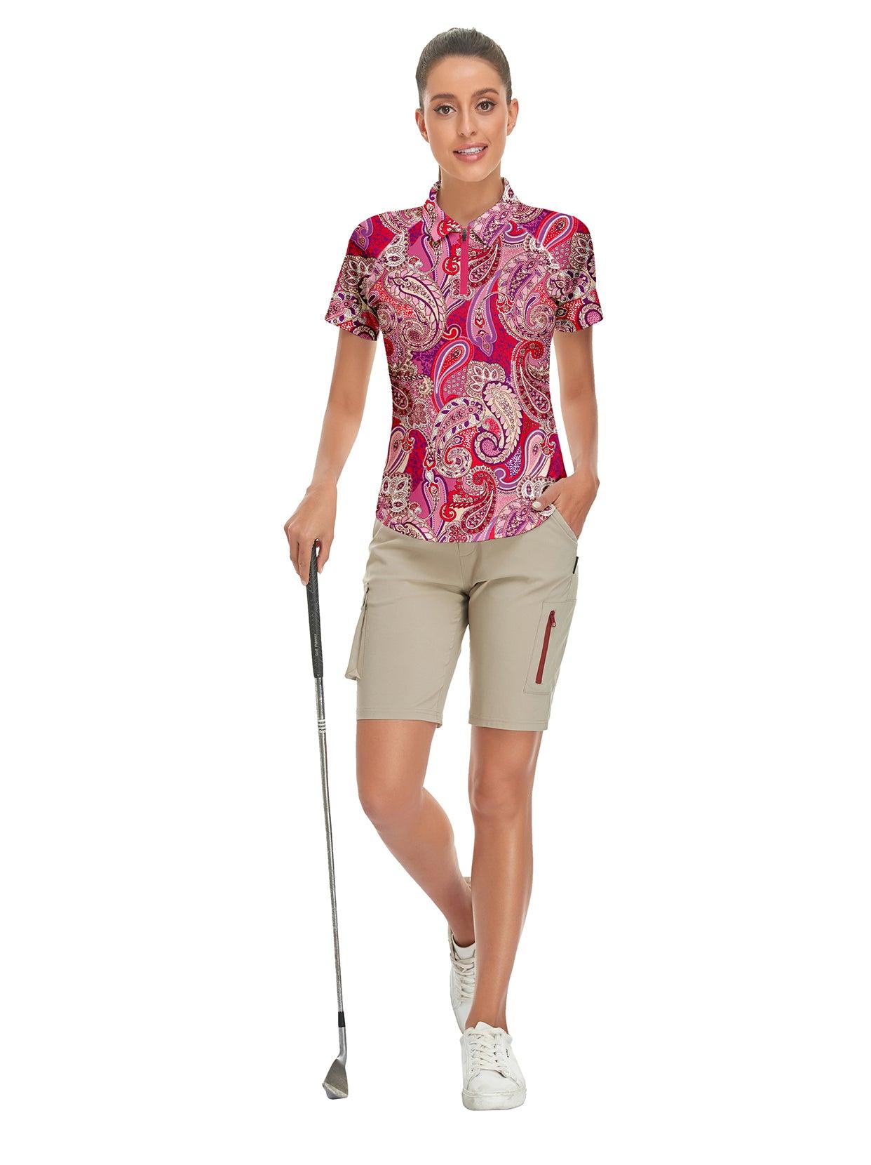 Purple Print Short-sleeve Golf Polo for Ladies