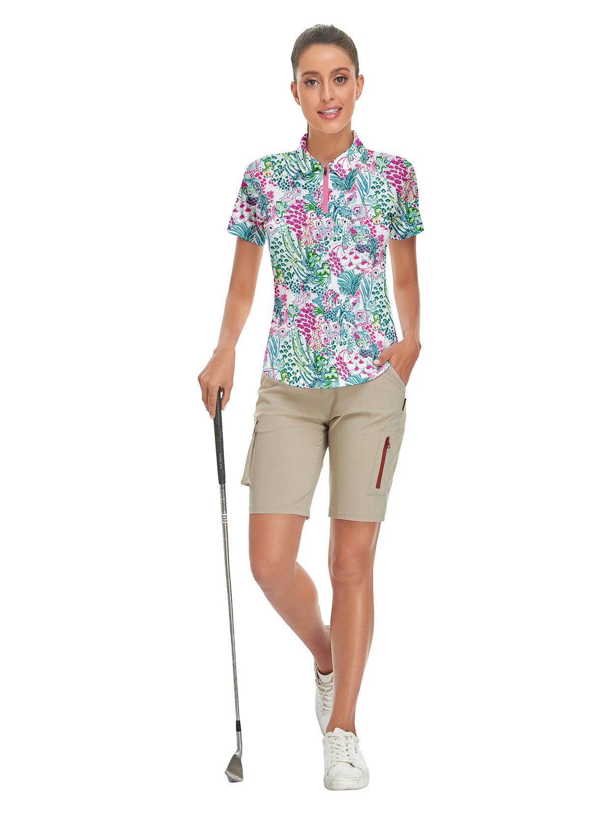 Vintage Print Short-sleeve Golf Polo for Women