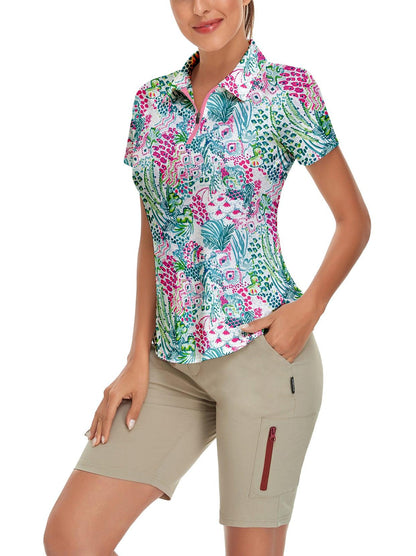 Vintage Print Short-sleeve Golf Polo for Women