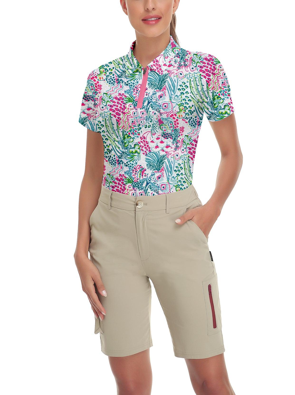 Vintage Print Short-sleeve Golf Polo for Women