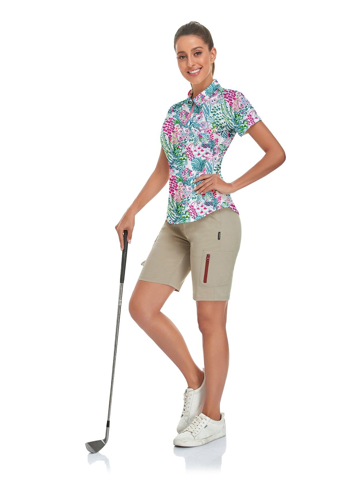 Vintage Print Short-sleeve Golf Polo for Women