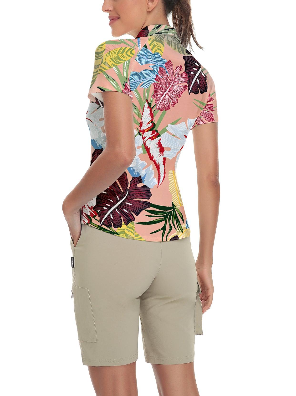 Orange Background of Leaves Short-sleeve Golf Polo for Ladies