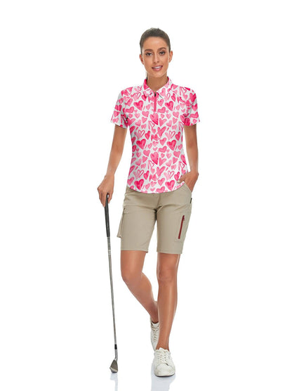 Pink Heart Short-sleeve Golf Polo for Women