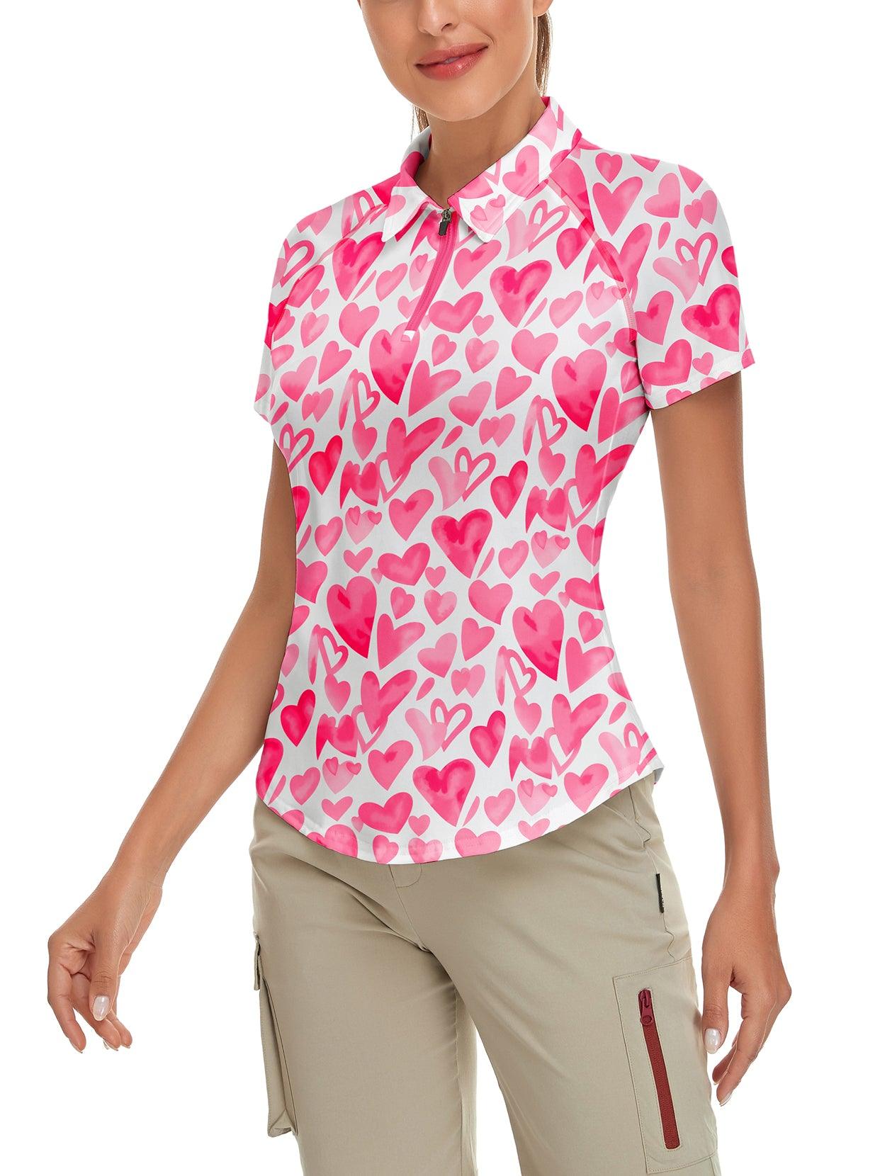 Pink Heart Short-sleeve Golf Polo for Women