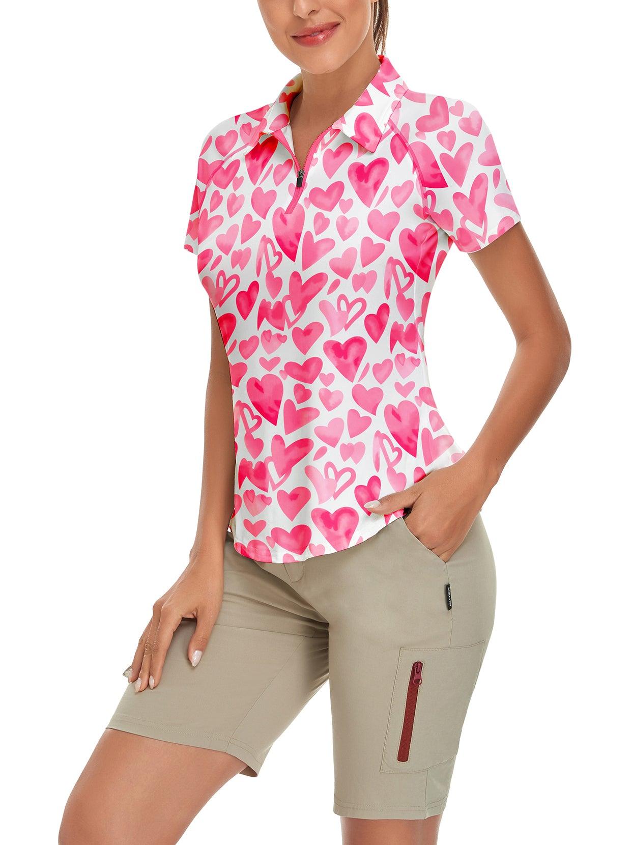 Pink Heart Short-sleeve Golf Polo for Women