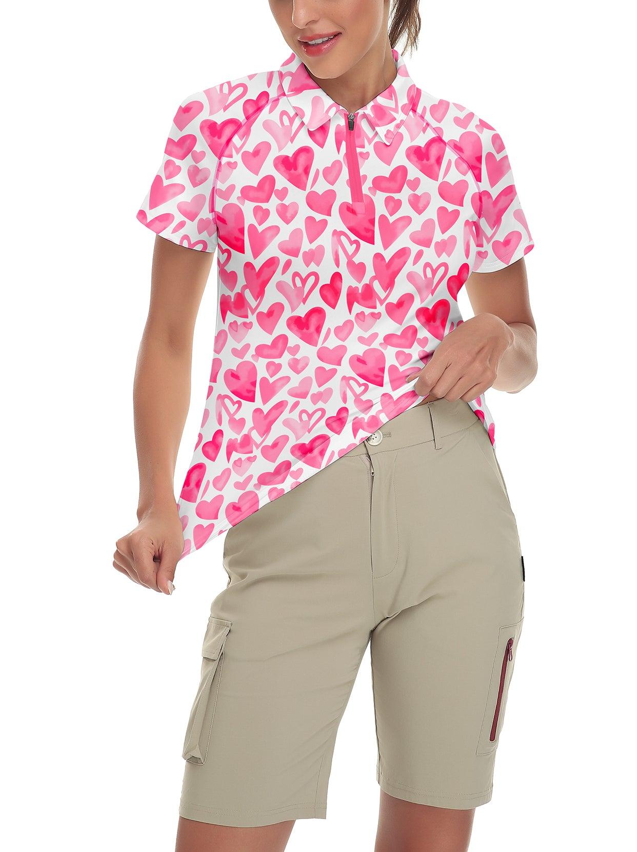 Pink Heart Short-sleeve Golf Polo for Women