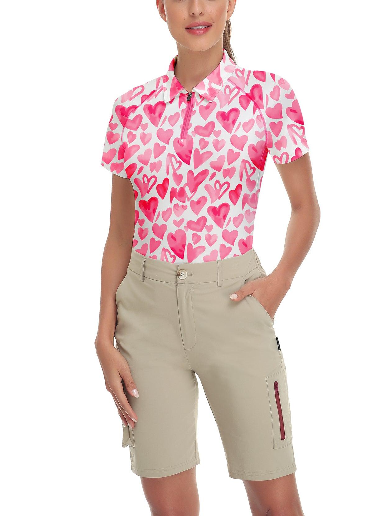 Pink Heart Short-sleeve Golf Polo for Women