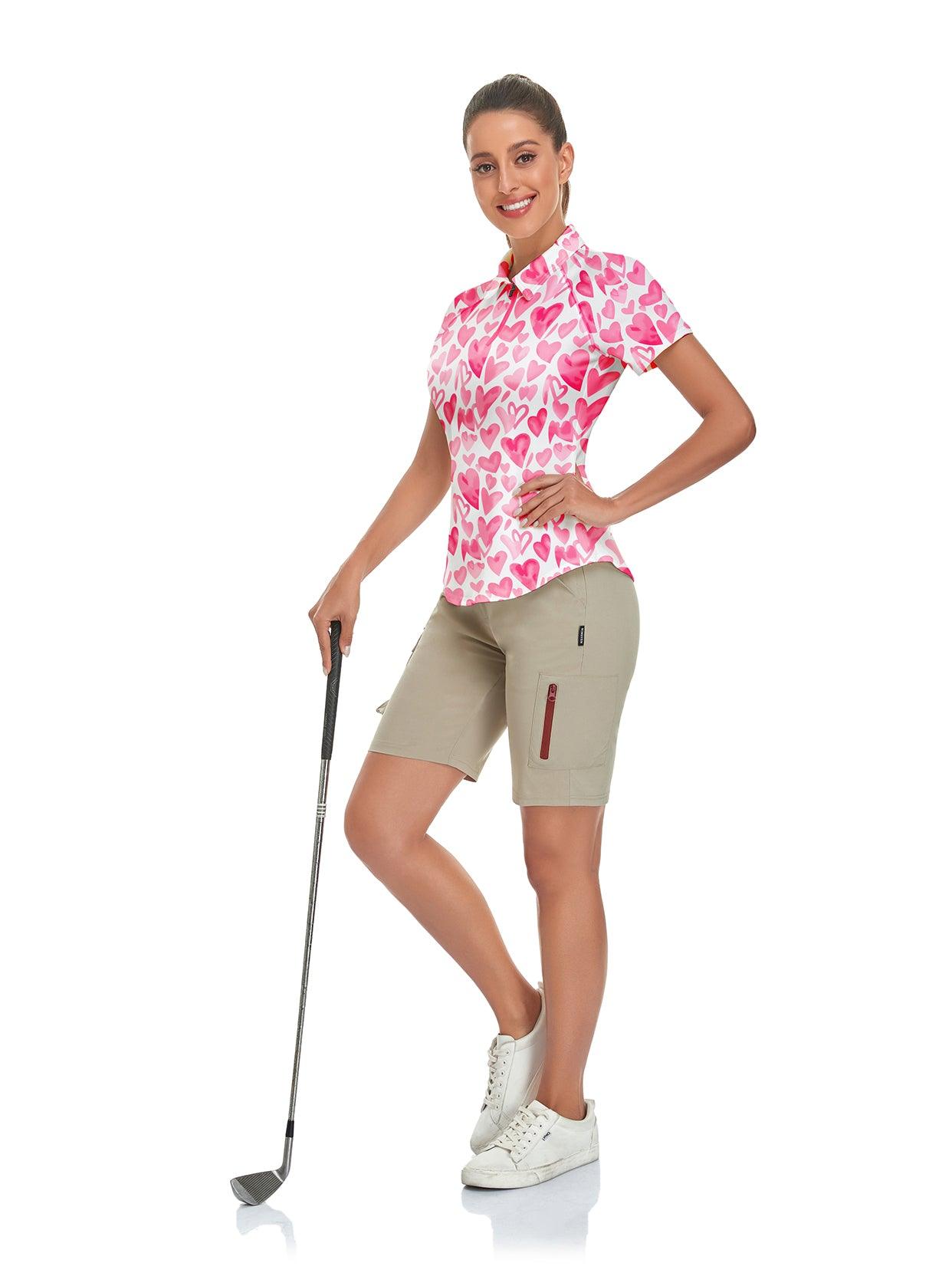 Pink Heart Short-sleeve Golf Polo for Women