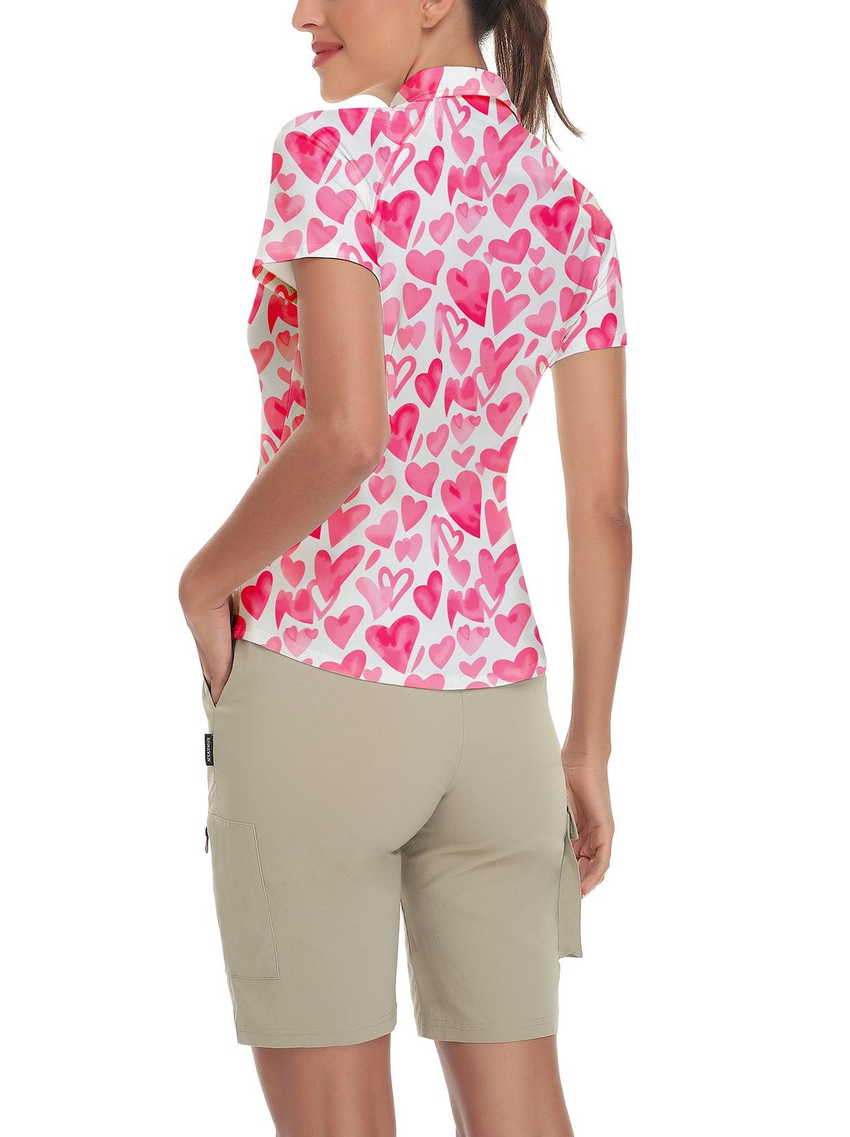 Pink Heart Short-sleeve Golf Polo for Women