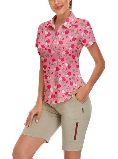 Pink Heart Cheery Short-sleeve Golf Polo for Women