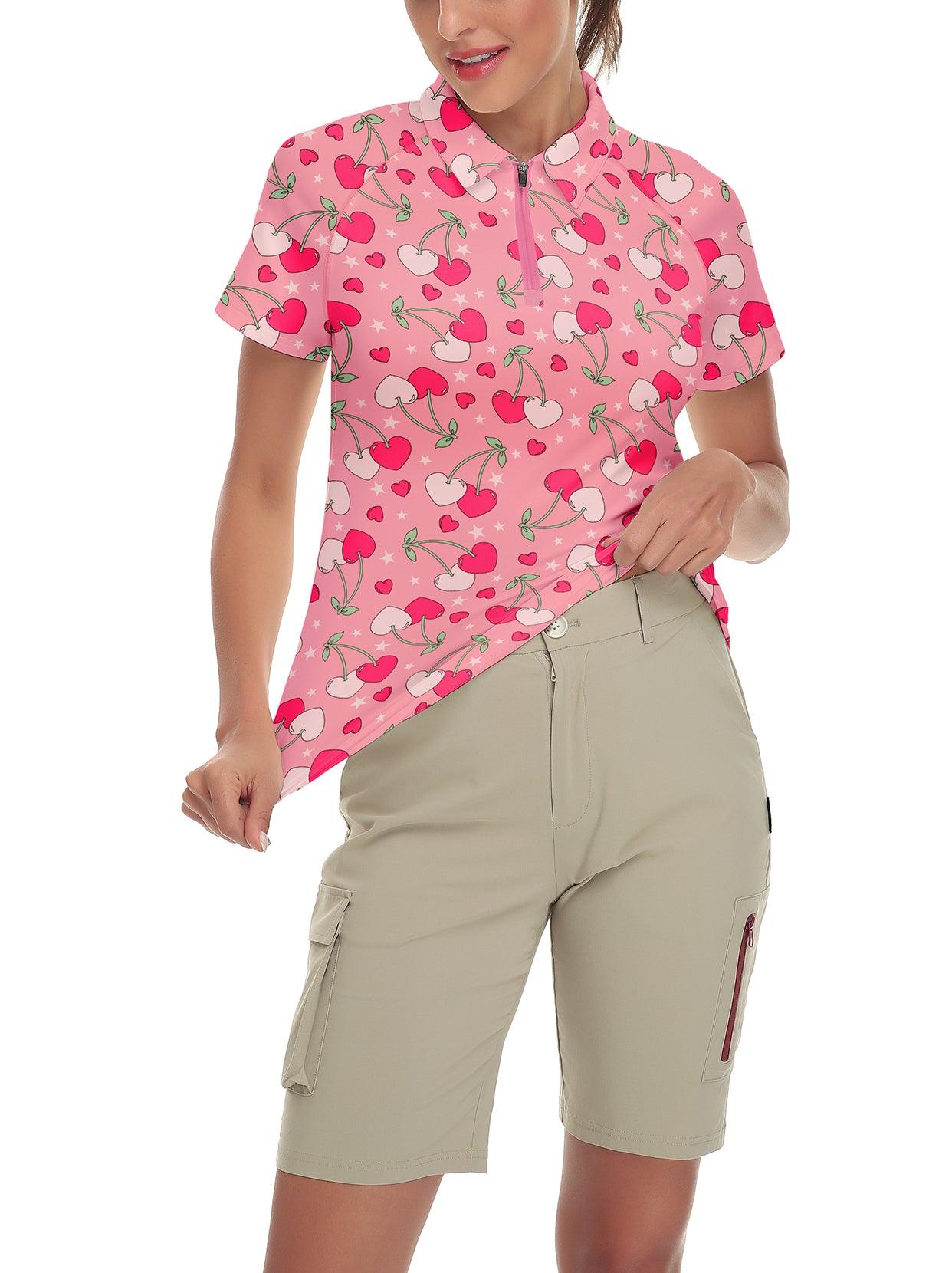 Pink Heart Cheery Short-sleeve Golf Polo for Women