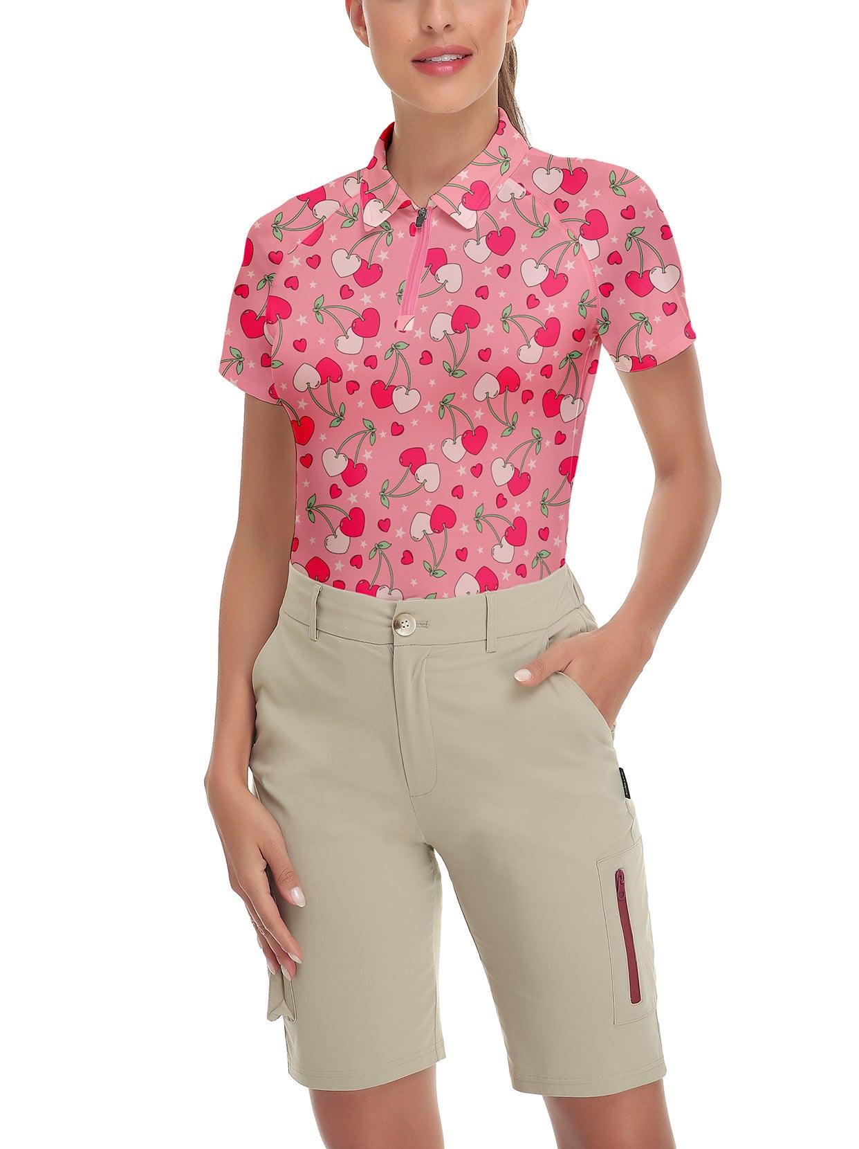 Pink Heart Cheery Short-sleeve Golf Polo for Women