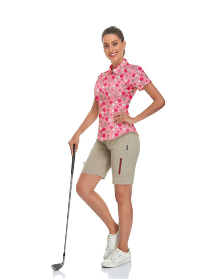 Pink Heart Cheery Short-sleeve Golf Polo for Women