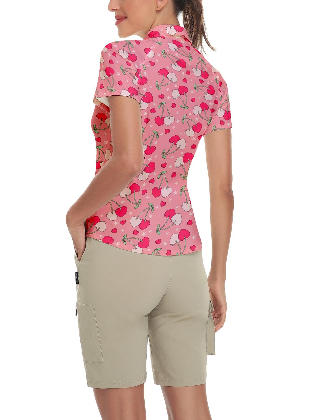 Pink Heart Cheery Short-sleeve Golf Polo for Women