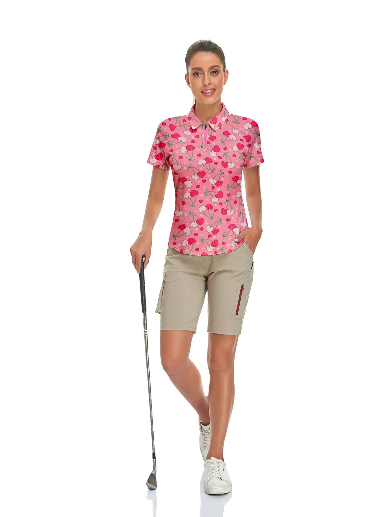 Pink Heart Cheery Short-sleeve Golf Polo for Women