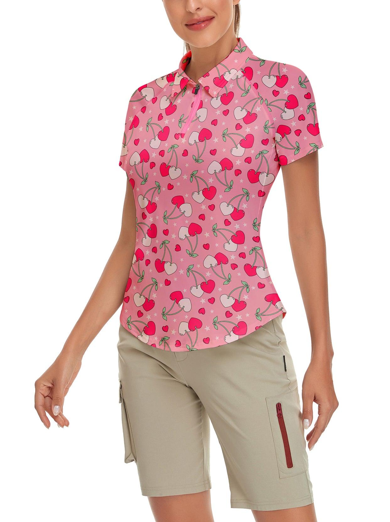 Pink Heart Cheery Short-sleeve Golf Polo for Women