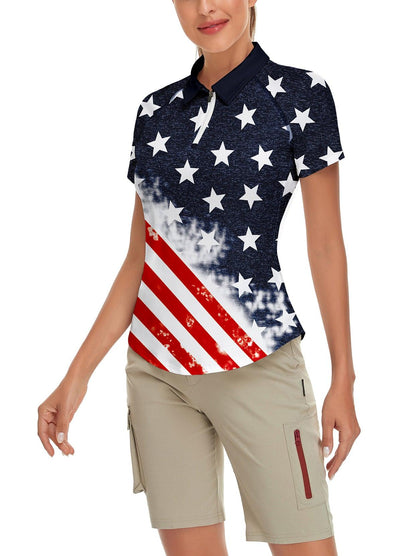 Flag Quarter-zip Short-sleeve Golf Polo Shirt for Women