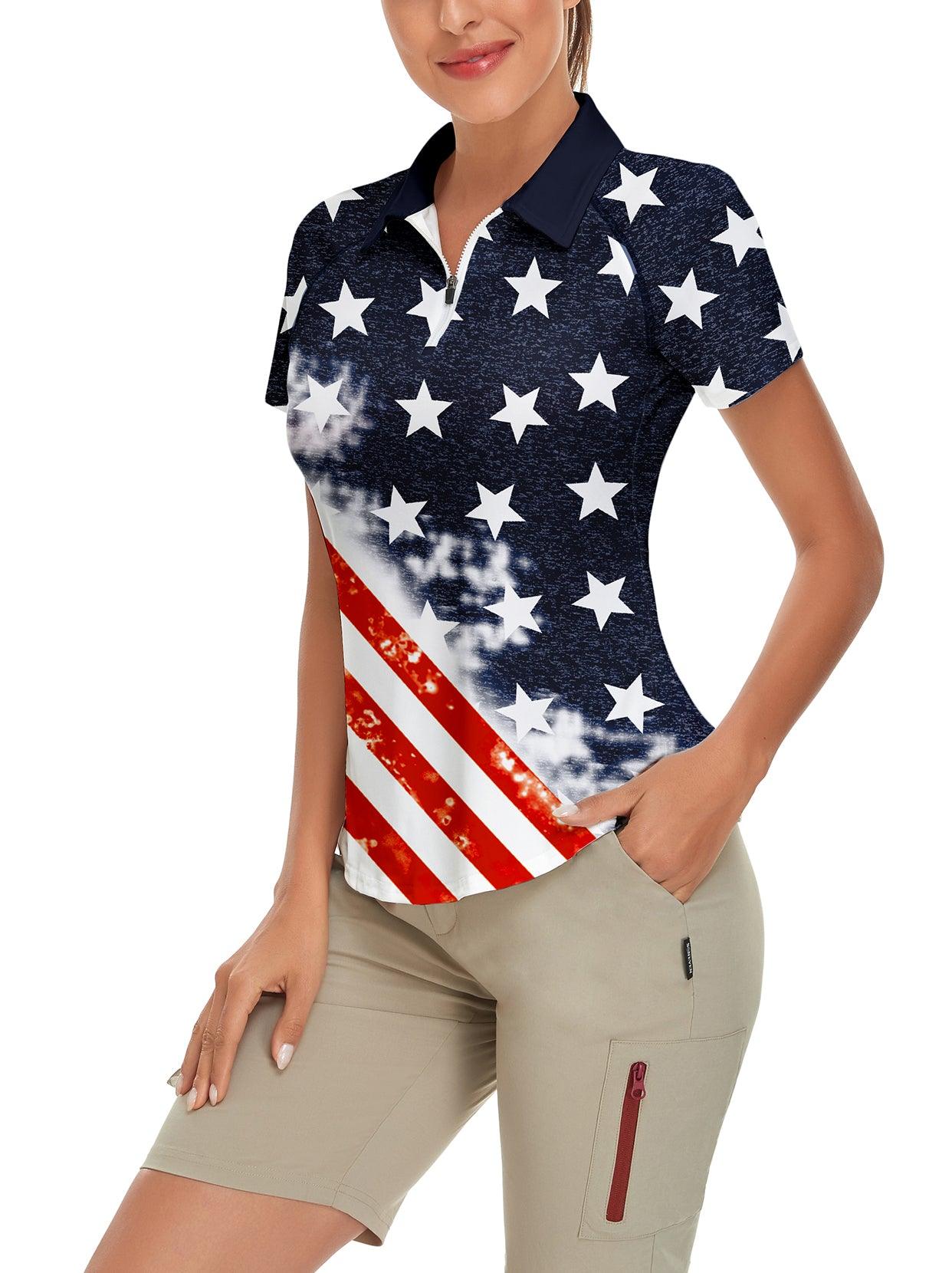 Flag Quarter-zip Short-sleeve Golf Polo Shirt for Women