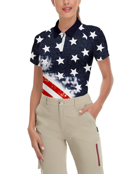 Flag Quarter-zip Short-sleeve Golf Polo Shirt for Women