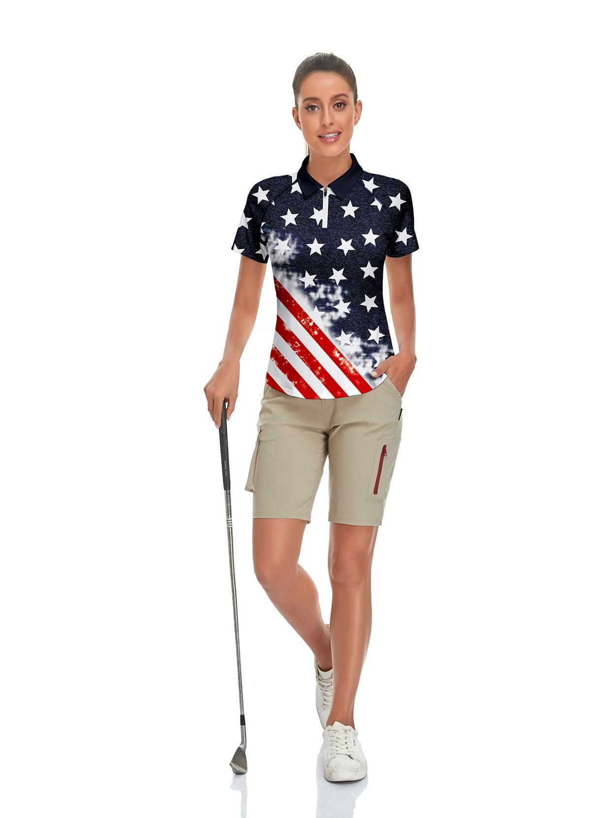 Flag Quarter-zip Short-sleeve Golf Polo Shirt for Women