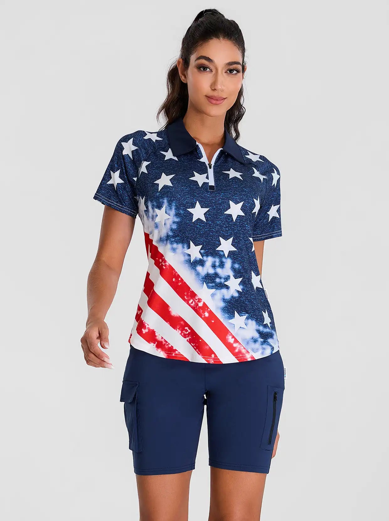 Flag Quarter-zip Short-sleeve Golf Polo Shirt for Women