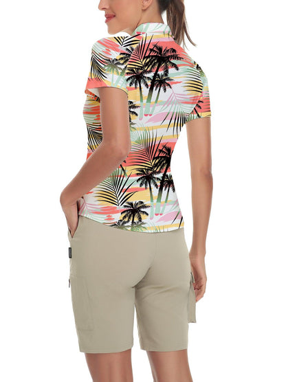 Hawaii style Coconut Tree Zipper Golf Polo | Suitable for Summer Party