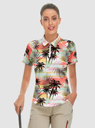 Hawaii style Coconut Tree Zipper Golf Polo Shirt